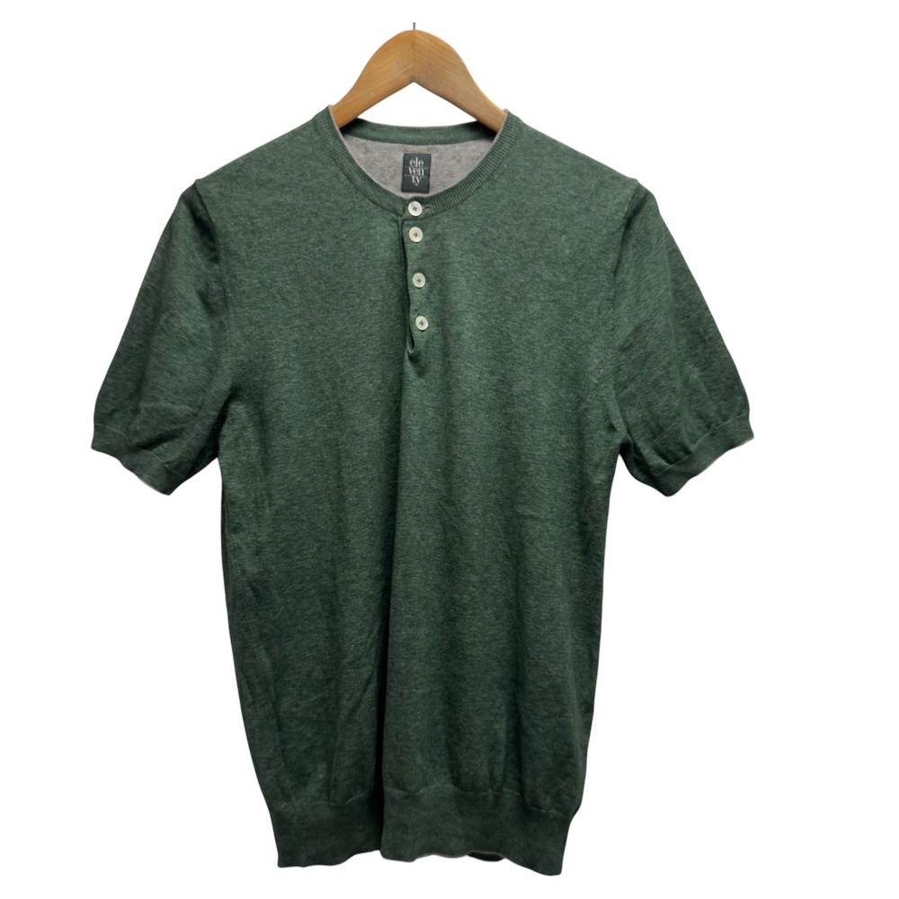 Eleventy Men's Size Medium Green Henley T-shirt Short Sleeve Cotton Italy euc